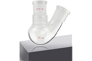 QuafooLAB Glass 50ml Heavy Wall 2 Neck Round Bottom Flask, with 19/22 Center and Side Standard Taper Outer Joint - 25ml