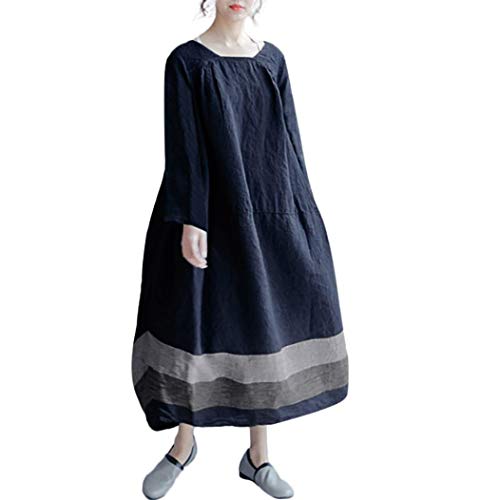 Click Here to See More Images Women Dress,Dainzuy Vintage Casual Loose Long Sleeve Panelled Long One Piece Dress