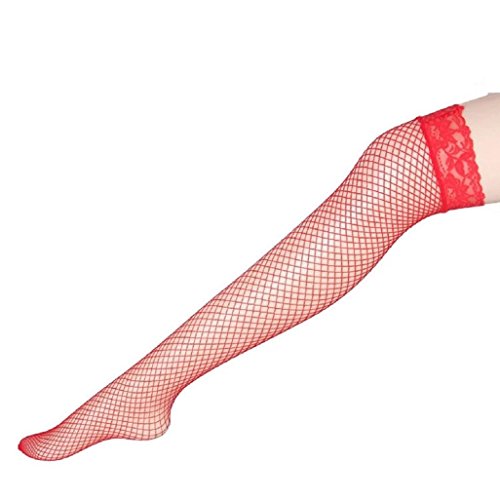 GEOLIFY Lace Fishnet Stockings Patterned Tights Mesh Net Pantyhose (red)