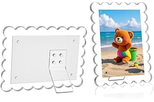 NEUREGY 1 PACK 5 x 7 Picture Frame, Acrylic Clear Scalloped Photo Frame with Magnetic Holder for Vertical and Horizontal, Magnetic Picture Frames for Refrigerator and Desktop Display