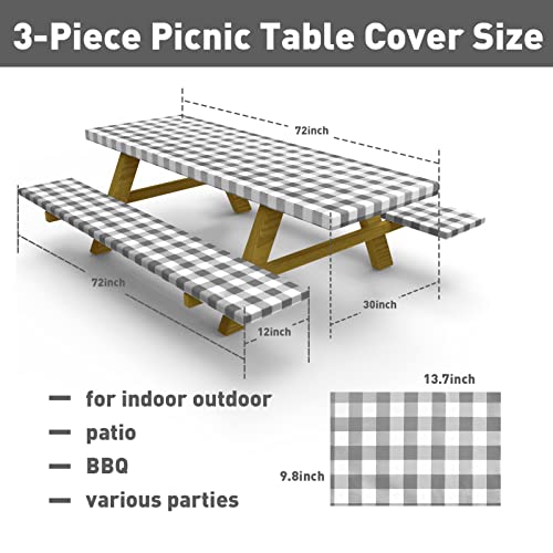 Picnic Table Cover with Bench Covers Vinyl Tablecloth with Elastic Band and Flannel Backing
