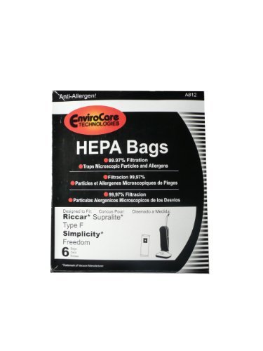6 Riccar HEPA Type F Vacuum Bags, Simplicity, Freedom, Supralite, Canister Vacuum Cleaners, RSLH-6, SF-6, RSL1, RSL1A, RSL1AC, RSL3C, RSL2, RSL3, RSL4, RSL5, RSL5C, SLPLUS, RFH-6, F3500 by Riccar