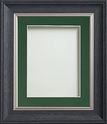 Frame Company Drummond Range Charcoal 14x11 inch Picture Photo Frame with Bottle Green Mount for Image 10x7 inch * Choice of Sizes* Fitted with Real Glass — image 1