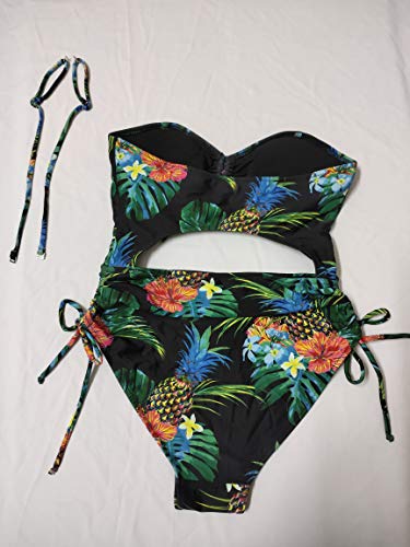 CIZITZZ Women\'s One Piece Swimsuit Cut Out High Waist Drawstring Padded Bathing Suits Monokinis,Pineapple,L