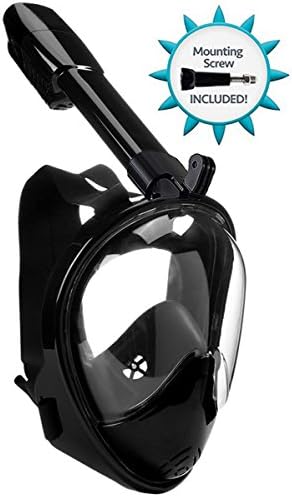 IOO Snorkel Mask Full Face for Adult Youth and Kids 180° Panoramic View Anti-Fog &amp; Anti-Leak GoPro Compatible Snorkeling Set All Black L/XL