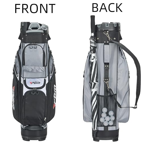 PGM Black Golf Cart Bag, 14 Way Silent Top Divider Premium Golf Bag with Ergonomic Handles & Rain Cover