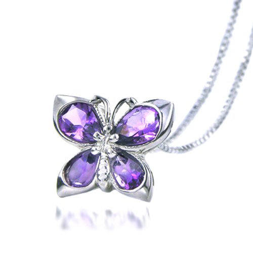 Sterling Silver & Amethyst Butterfly Pendant with 18" Chain