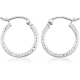 14K White Gold Textured Sparkle Cut Hoop Earrings
