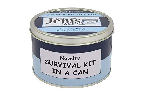 Good Luck Survival Kit In A Can. Humorous Novelty Fun Gift - Present & Card All In One. New Job, Leaving, Emigrating, Moving Away etc. Customise Your Can Colour. (Blue/Navy)