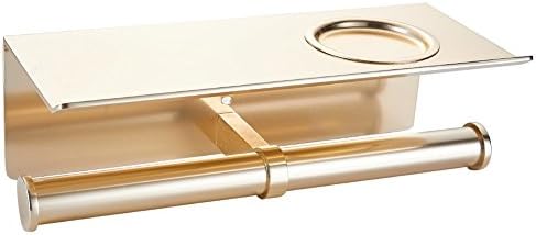 BAIANLE Bathroom Toilet Paper Towel Holder Bathroom Wall Mounted Toilet Paper Holder Mobile Phone Tray Toilet Paper Holder Space Aluminum Material （Golden）