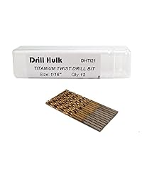 Paquete de 12 brocas con revestimiento de nitruro de titanio de 1 16", acero de alta velocidad, longitud de la jobber, para metal, plástico, madera