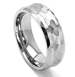 King Will Hammer Men 8mm Tungsten Carbide Ring Multi-Faceted Hammered Polished Finish Wedding Band