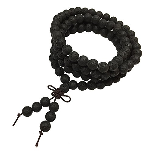 MILAKOO 8mm Natural Lava Rock Stone 108 Buddhist Prayer Beads Tibetan Mala Bracelet Necklace...