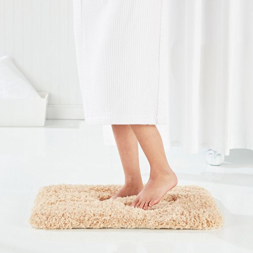 Genteele Memory Foam Bath Mat Shaggy Bathroom Mat, Non-Slip, Water Absorbent, Super Plush, Washable Bathroom Rug, 17" X 24", Tanned Beige