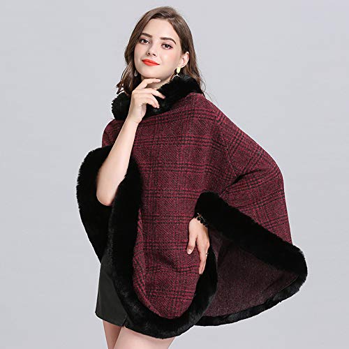 FOLOBE Womens Faux Bont Trui Poncho Oversized Cape Elegante Wrap Sjaal met Faux Bont Trim Kraag - Image 5