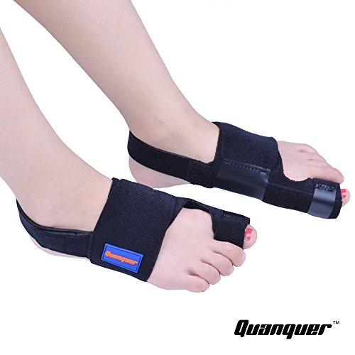 Bunion Corrector by Quanquer [Pair] - Bunion Splint Toe Straightener Brace for Hallux Valgus Pain Relief Fits Men & Women (Black) - Thumbnail 2