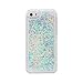 Glitter Case for iPhone 5s,Turpro Hard Transparent Clear Creative Funny 3D Quicksand Liquid Flowing Sparkles Shinny Glitter Bling Case Cover with Love Hearts for iPhone 5 5S (Blue)
