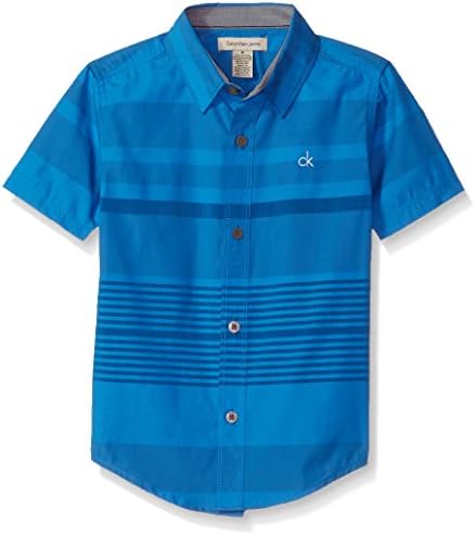 Calvin Klein Boys' Little Fission Horizontal Stripe Shirt, Medium Blue, 5