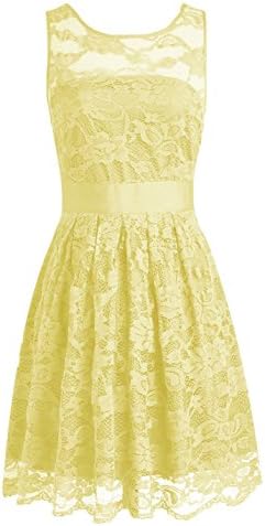 Yougao Women's Floral Lace Dresses Short Bridesmaids Evening Party Dresses Yellow US 16