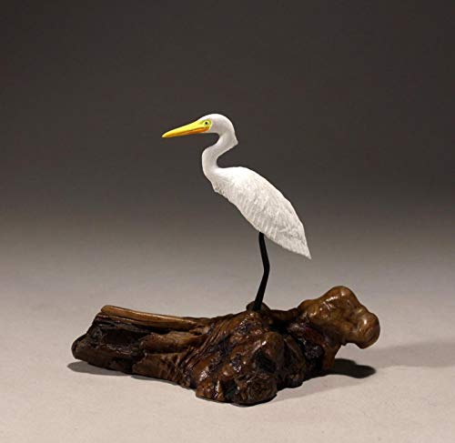 Egret Sculpture from John Perry Small on Burl Wood Statue Figurine