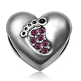 JMQJewelry Heart Love Baby Footprints Birthstone February Purple Charms for Bracelets