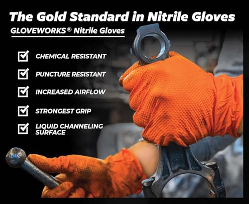 GLOVEWORKS 8 Mil Orange Nitrile Disposable Gloves Heavy Duty Industrial RDT for Mechanic and Automotive, XL Box of 100
