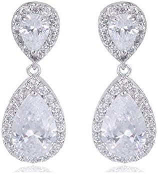 Fashion Wedding Jewelry Luxury Water Drop Shape Around Inlay Round Top Quality Cubic Zirconia Diamond Dangle Earring