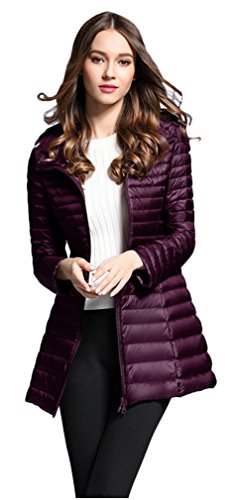 Elezay Women's Light Weight Down Jacket Hooded Coat Purple XS