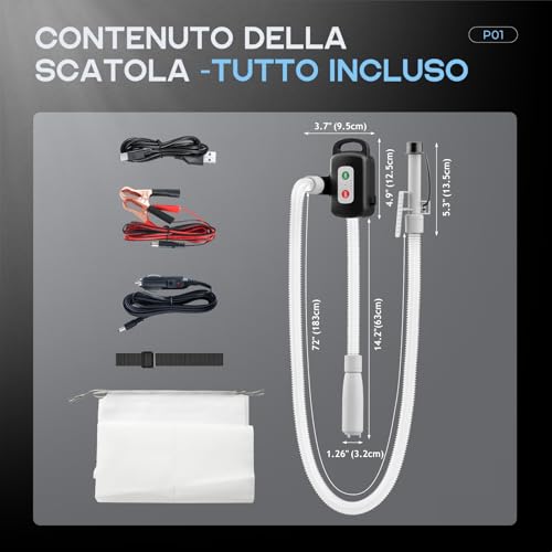 Pompa di trasferimento carburante portatile con sensore di auto-arresto, pompa diesel elettrica 12 L/min con batteria e cavo, pompa olio ricaricabile per taniche, serbatoi di carburante, tosaerba, ATV
