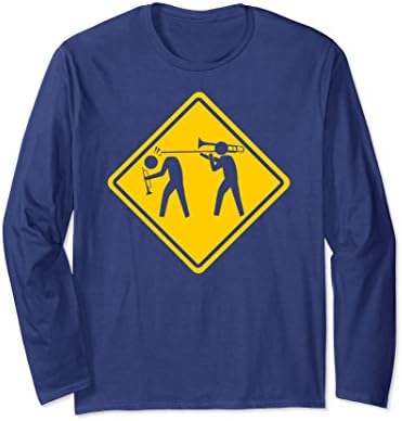 Unisex Funny Long Sleeve Trombone Tshirt for Trombonist Medium Navy