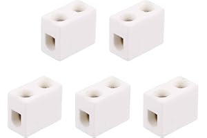 MECCANIXITY 5 Pcs 1 Way Ceramics Terminal Blocks, 10A 110V-600V High Temp Porcelain Ceramic Electrical Connectors with Brass 