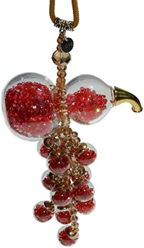 eShion Gourd Shape Handmade Bling Crystal Diamond Hanging Decoration for Bag,Rear View Mirror Ornament for Car,A Great Chinese Style Shining Gift for Girls,Moms,Business…,Color Red
