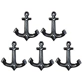 Facaler Nautical Cast Iron Ship Anchor Weathered Nautical Wall Hooks Coat Hook, Screws Included (5 PCS)