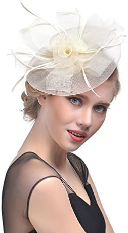 Quistal Womens Feather Flower Mesh Net Sinamay Fascinator Hat with Hair Clip Cocktail Tea Party Derby