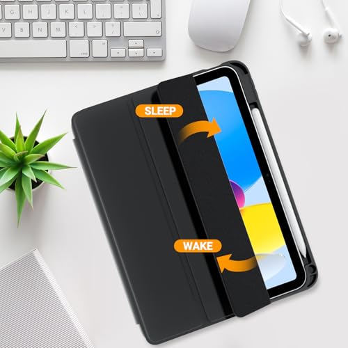 ProCase iPad A16 11th/10th Generation Case (2025/2022) with 1 Screen Protector, Pencil Holder, Soft TPU, Support Touch ID and Auto Wake/Sleep - Black