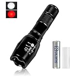 Red LED Flashlight White & Red Light Night Vision Flashlight Super Bright 1000 Lumen Zoomable XML T6 Handheld Torch Lampe w' Bonus Advanced 18650 Rechargeable Battery, USB Charger