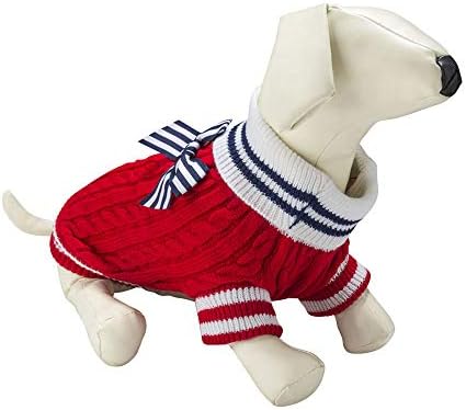 CueCue Pet Dresses Vest and Plaid Hoodies for Small Dogs (Medium, Sweater Red/White)