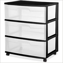 Sterilite Black Plastic See Through 3 Drawer Wide Cart
