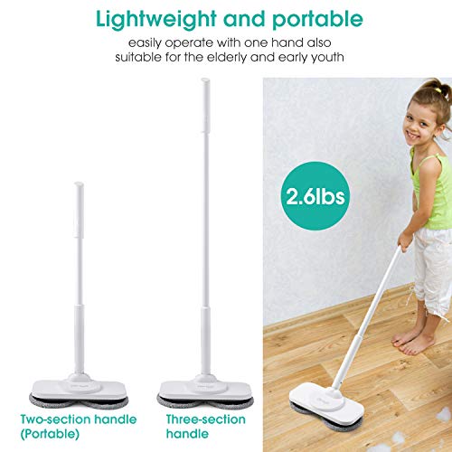 Brigii Electric Mop and Window Cleaner in One, 360 Rotation Cordless Mop for Hardwood,Vinyl,Tile,Laminate Floor Cleaning,Ligthweight Power Floor Polisher with Microfiber Cleaning Pads-X180 White