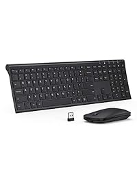 Ratón de teclado inalámbrico recargable, Jelly Peb 2,4 GHz ultra delgado teclado inalámbrico de tamaño completo Combo para portátil, portátil, PC, escritorio, ordenador, Windows OS   negro