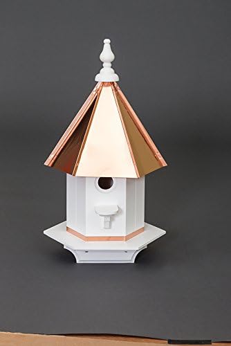 Single Hole Vinyl Bird House with Copper Roof Amish Made in USA 24 inches Tall