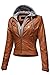 Luna Flower Women's Slim Fit Faux Shearling Collar Leather Jackets (GJAW003)