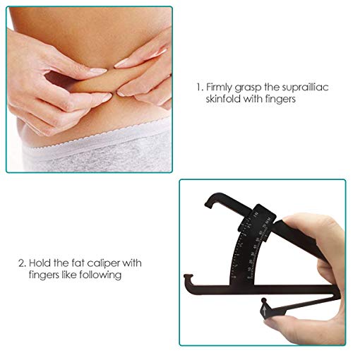 Body Fat Caliper Combo with Body Fat Percentage Measure Charts for Men and Women (Black) - Thumbnail 3