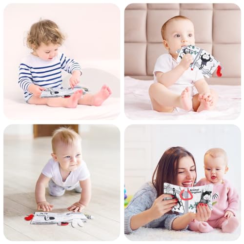 Crinkle Soft Baby Books, 3D Touch and Feel High Contrast Cloth Book, Sensory Baby Toys for 0-6-12 Months, Early Learning Stroller Toys, Ideal Gifts for Infants and Toddlers