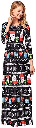 TeeNoke Women's Christmas Dress Xmas Christmas Print Party Ugly Christmas Long Maxi Dress with Pockets