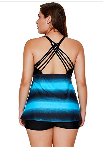 Agreya Women Two Pieces Swimwear Tankini Top with Triangle Bikini Swimsuits (Blue Shadow, L)