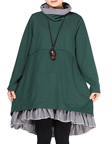 Mordenmiss Women's Flared Layers Dress Hi-Low Ruffle Hem Tunic Top L Blackish Green