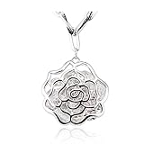 LATIBELL Lovesickness” Rose Flower White Gold Pendant Necklace Austrian Crystal Sweater Woolen Rope Chain for Women,32’’