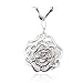 LATIBELL Lovesickness” Rose Flower White Gold Pendant Necklace Austrian Crystal Sweater Woolen Rope Chain for Women,32’’