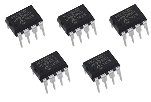 Tech Express 5Pcs MCP6002 1.8V 1MHz DIP8 Dual Op-Amp MCP6002